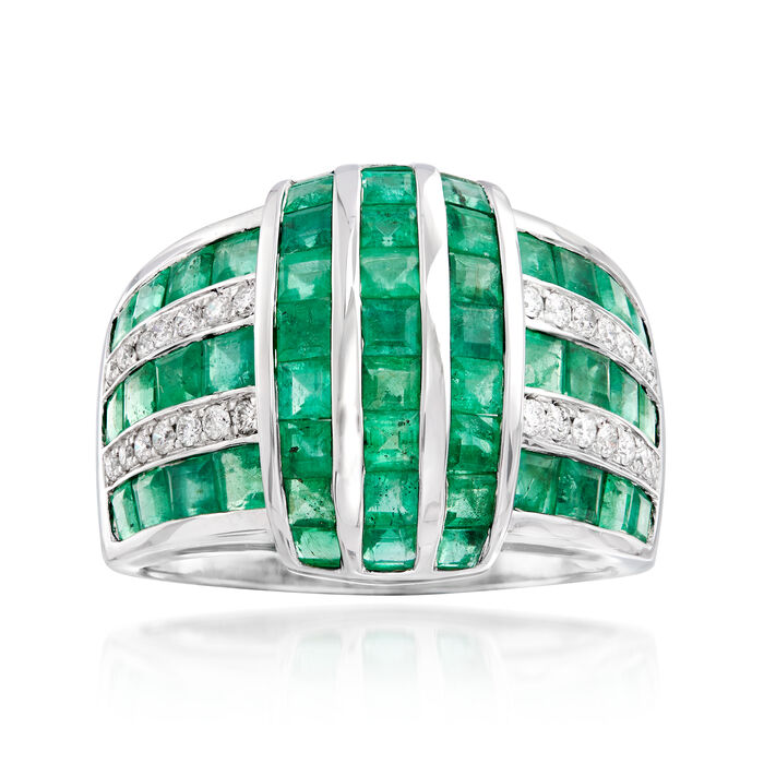 3.60 ct. t.w. Emerald and .21 Diamond Multi-Row Ring in 18kt White Gold