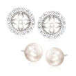 7.5mm Cultured Pearl and 1.10 ct. t.w. CZ Jewelry Set: Earrings and Earring Jackets in Sterling Silver