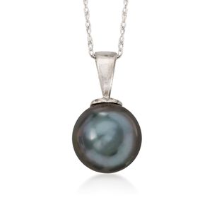 11-12mm Black Cultured Tahitian Pearl Pendant Necklace in 14kt White Gold #265941