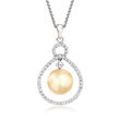 10-10.5mm Golden Cultured Pearl and .78 ct. t.w. Diamond Pendant Necklace in 18kt White Gold