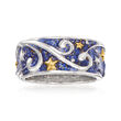 Glittery Blue Enamel Celestial Ring in Two-Tone Sterling Silver