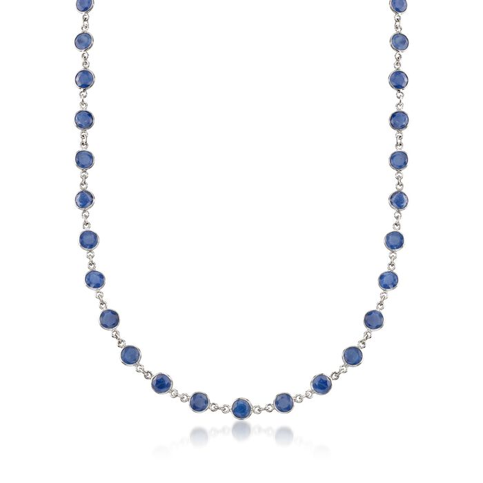 30.00 ct. t.w. Bezel-Set Sapphire Station Necklace in Sterling Silver