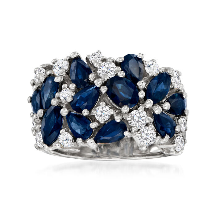 3.30 ct. t.w. Sapphire and .87 ct. t.w. Diamond Ring in 14kt White Gold