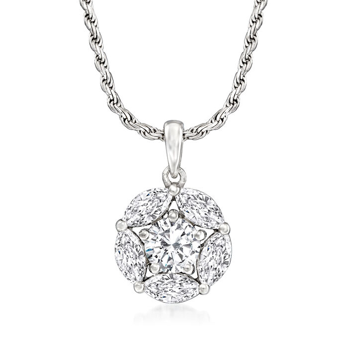 1.80 ct. t.w. CZ Flower Pendant Necklace in Sterling Silver