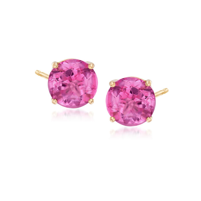 3.00 ct. t.w. Pink Topaz Post Earrings in 14kt Yellow Gold