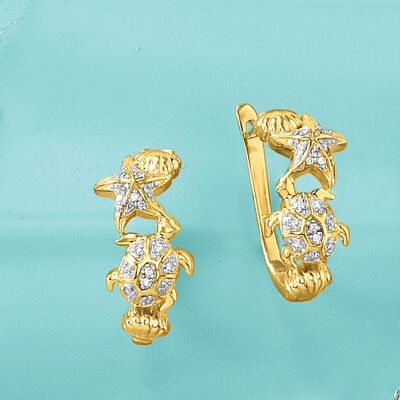 .10 ct. t.w. Diamond Sea Life Hoop Earrings in 18kt Gold Over Sterling