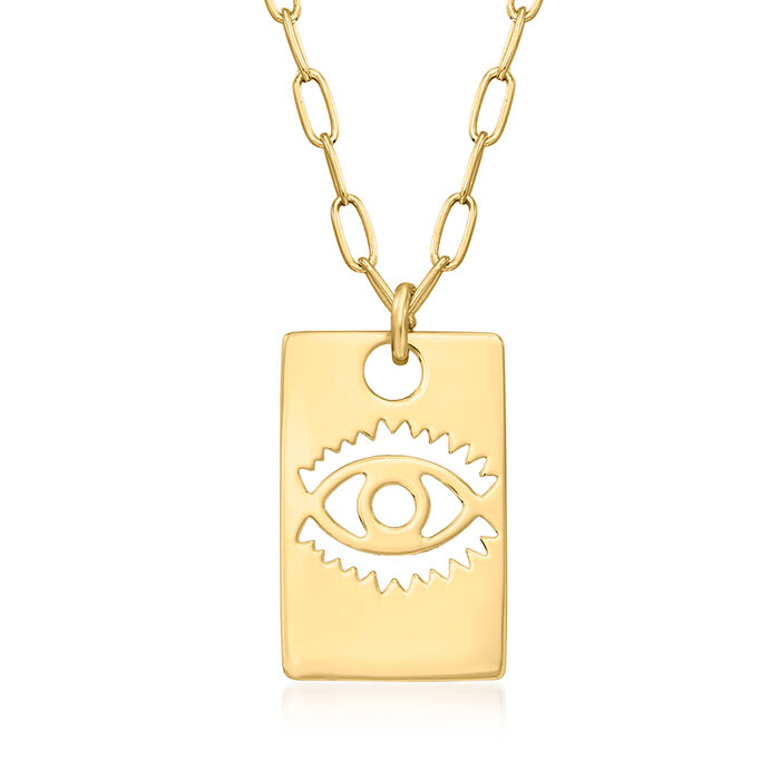 18kt Gold Over Sterling Evil Eye Cutout Paper Clip Link Pendant Necklace