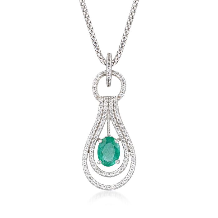 1.00 Carat Emerald and .90 ct. t.w. White Topaz Pendant Necklace in Sterling Silver