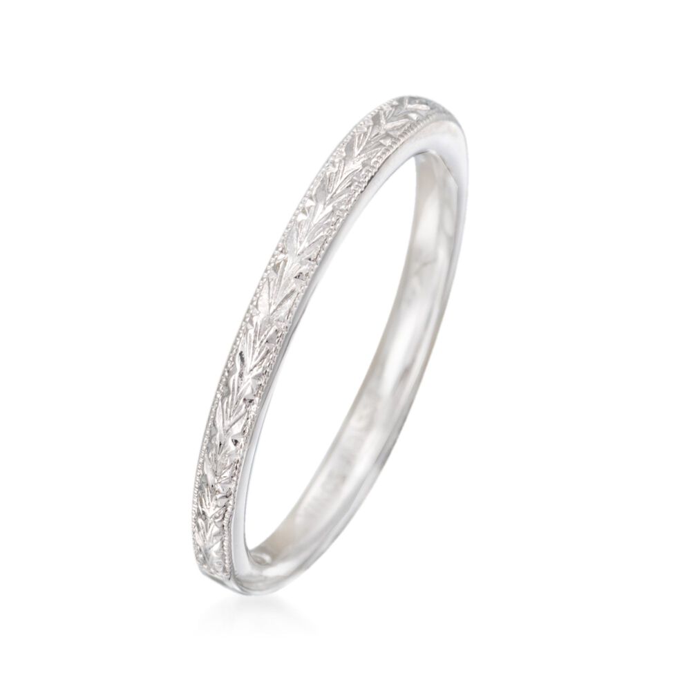 Gabriel Designs  14kt White  Gold  Engraved Wedding  Ring  