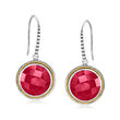 18.00 ct. t.w. Ruby Drop Earrings in Sterling Silver and 18kt Yellow Gold