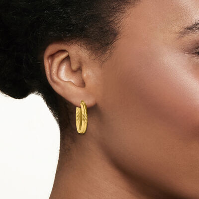 Italian 18kt Yellow Gold Textured and Polished Hoop Earrings