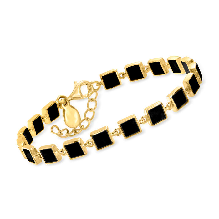Onyx Square-Link Bracelet in 18kt Gold Over Sterling