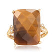 Tiger Eye Ring with Diamond Accents in 14kt Yellow Gold