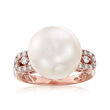 13.5mm Cultured Pearl and .36 ct. t.w. Diamond Ring in 14kt Rose Gold