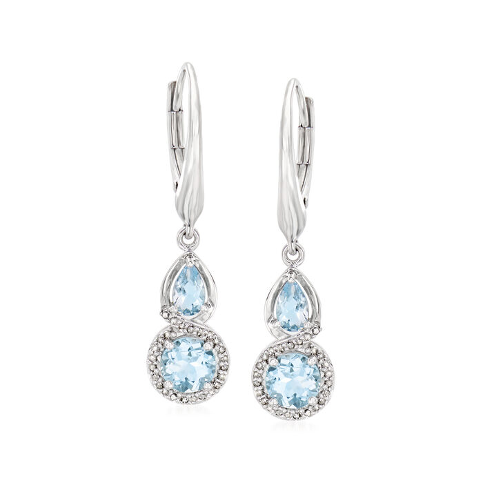 1.25 ct. t.w. Aquamarine and .13 ct. t.w. Diamond Drop Earrings in Sterling Silver