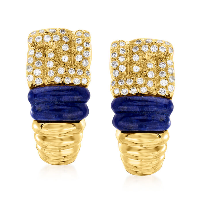 C. 2000 Vintage Boucheron Lapis and .60 ct. t.w. Diamond Earrings in 18kt Yellow Gold