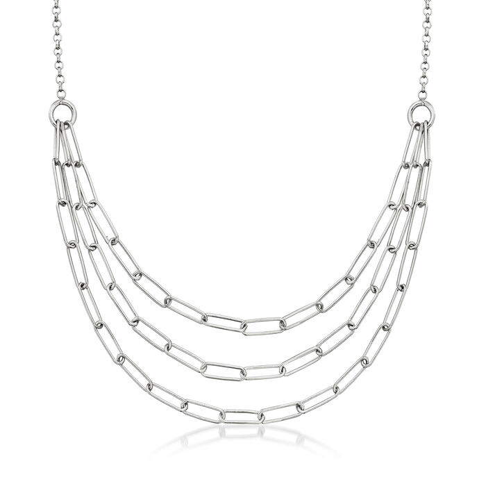 Italian Sterling Silver Graduated Multi-Strand Paper Clip Link Necklace