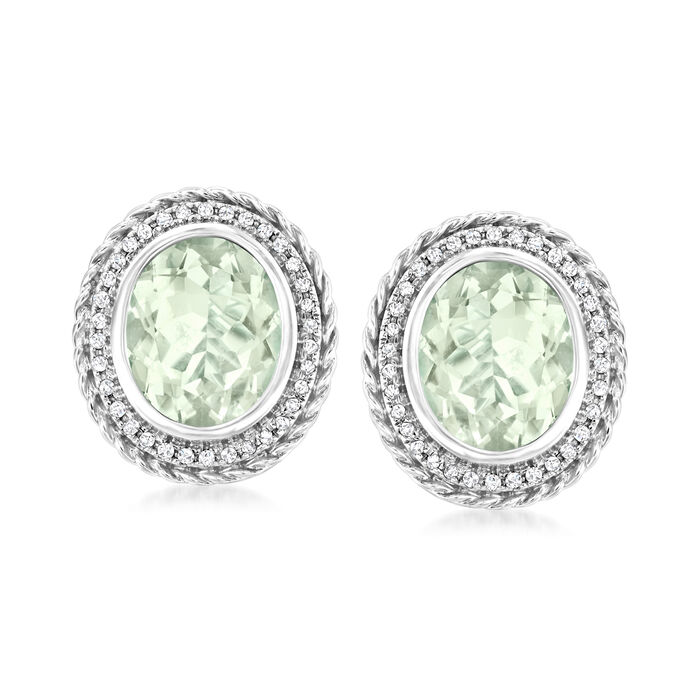 8.25 ct. t.w. Prasiolite Earrings with .27 ct. t.w. Diamonds in 14kt White Gold