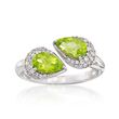 2.00 ct. t.w. Peridot and .44 ct. t.w. White Zircon Bypass Ring in Sterling Silver