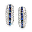 C. 1980 Vintage 2.50 ct. t.w. Diamond and 2.00 ct. t.w. Sapphire Curved Earrings in 14kt White Gold
