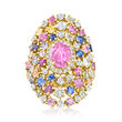 1.50 Carat Pink Sapphire, 3.51 ct. t.w. Multicolored Sapphire and 1.13 ct. t.w. Diamond Ring in 18kt Yellow Gold