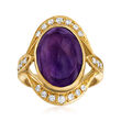 C. 1990 Vintage 8.75 Carat Amethyst and .36 ct. t.w. Diamond Ring in 18kt Yellow Gold