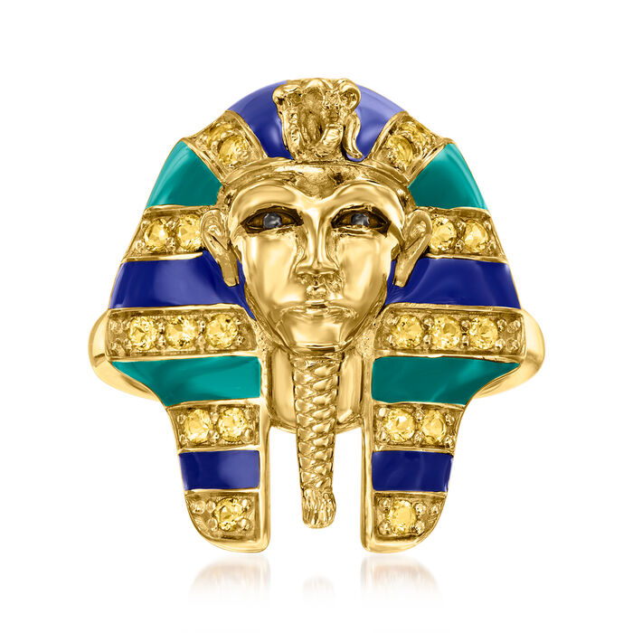 .30 ct. t.w. Citrine and Multicolored Enamel King Tut Ring in 18kt Gold Over Sterling