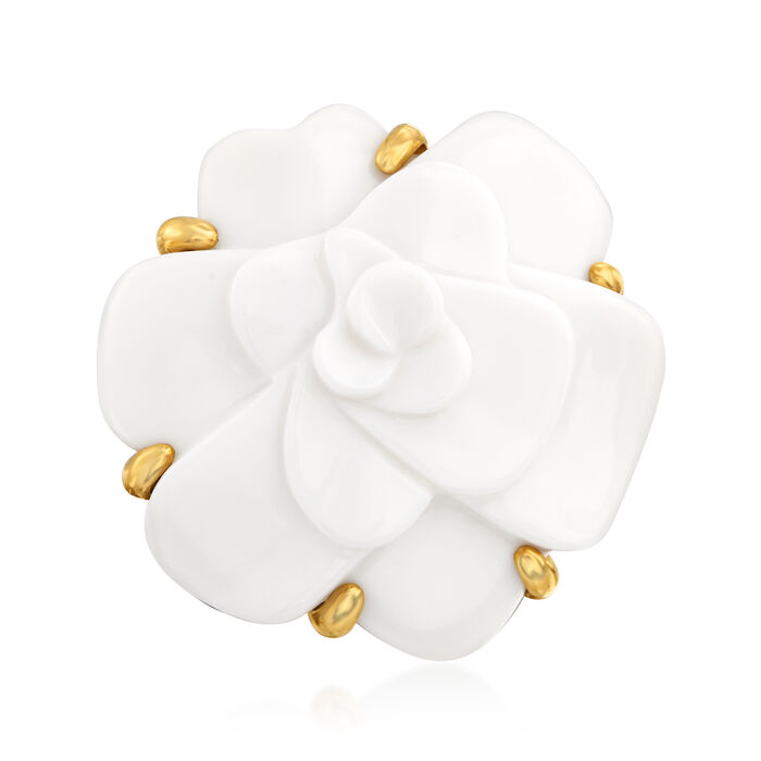 C. 1980 Vintage Chanel White Agate Flower Ring in 18kt Yellow Gold
