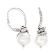 10-11mm Cultured Pearl and .10 ct. t.w. Diamond Drop Earrings in Sterling Silver
