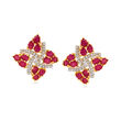 4.30 ct. t.w. Ruby and .25 ct. t.w. White Zircon Pinwheel Stud Earrings in 18kt Gold Over Sterling