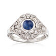 C. 1990 Vintage .70 Carat Sapphire and .20 ct. t.w. Diamond Ring in 14kt White Gold