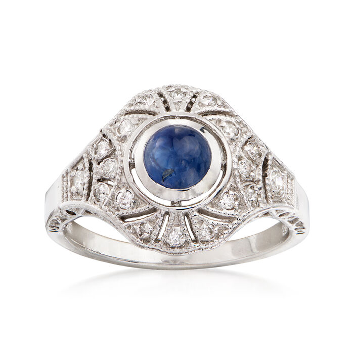C. 1990 Vintage .70 Carat Sapphire and .20 ct. t.w. Diamond Ring in 14kt White Gold