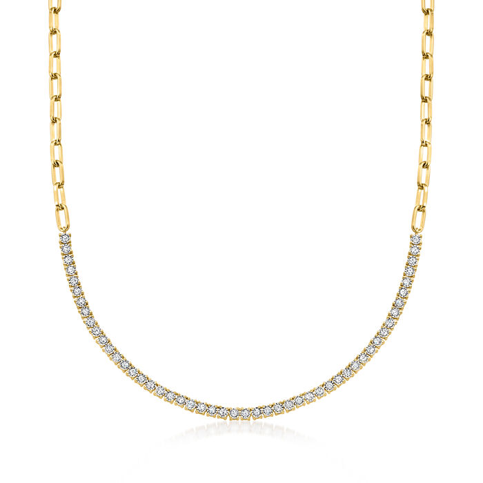 1.00 ct. t.w. Diamond Tennis Paper Clip Link Necklace in 18kt Gold Over Sterling