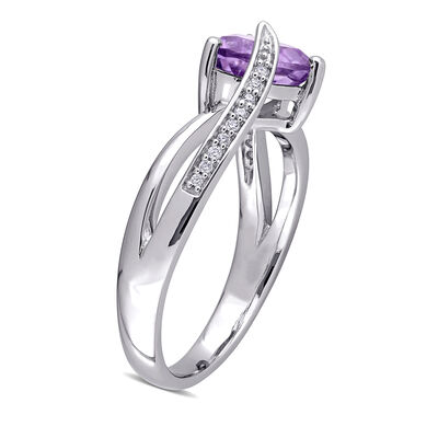 1.00 Carat Amethyst Heart Ring with Diamond Accents in Sterling Silver