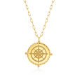 14kt Yellow Gold North Star Compass Necklace with Paper Clip Link Chain