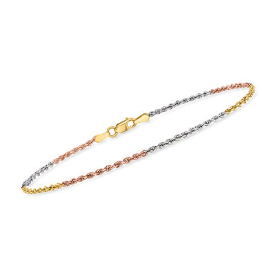 1.75mm 14kt Tri-Colored Gold Rope-Chain Anklet