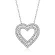 1.00 ct. t.w. Baguette and Round Diamond Heart Pendant Necklace in Sterling Silver
