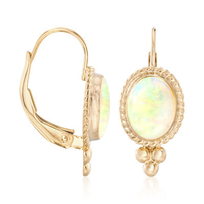 Australian Opal Roped-Edge Earrings in 14kt Yellow Gold
