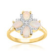 Opal and .10 ct. t.w. White Topaz Flower Ring in 18kt Gold Over Sterling
