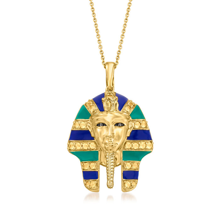 .70 ct. t.w. Citrine and Multicolored Enamel King Tut Pendant Necklace in 18kt Gold Over Sterling