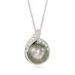 8.5-9mm Black Cultured Tahitian Pearl Pendant Necklace with Diamond Accents in 14kt White Gold