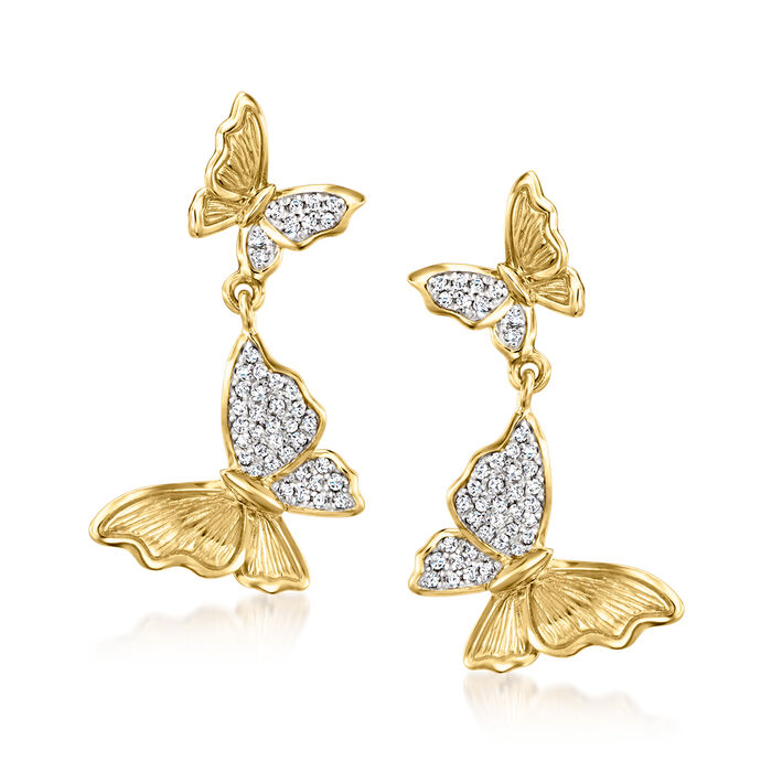 .20 ct. t.w. Diamond Butterfly Drop Earrings in 18kt Gold Over Sterling
