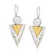 7-7.5mm Cultured Pearl Triangle Drop Earrings in Sterling Silver with 14kt Yellow Gold