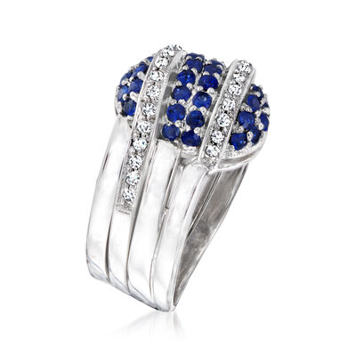 C. 1980 Vintage 1.30 ct. t.w. Sapphires and .25 ct. t.w. Diamond Ring in 14kt White Gold