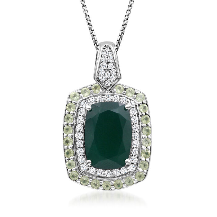 Green Chalcedony Pendant Necklace with 1.70 ct. t.w. Peridot and .90 ct. t.w. White Topaz in Sterling Silver
