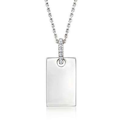 Diamond-Accented Personalized Tag Pendant Necklace in Sterling Silver