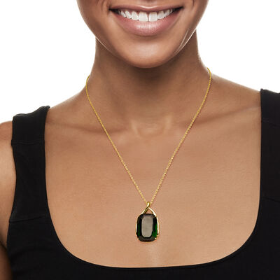 C. 1990 Vintage 32.06 Carat Green Tourmaline Pendant Necklace in 18kt Yellow Gold