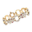C. 1980 Vintage 3.50 ct. t.w. Diamond and .15 ct. t.w. Ruby Panther Circle-Link Bracelet in 14kt Two-Tone Gold