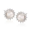 8mm Cultured Pearl and .90 ct. t.w. CZ Earrings in Sterling Silver