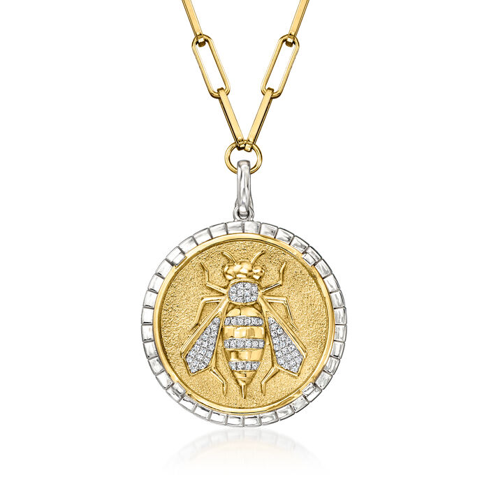.20 ct. t.w. Diamond Bumblebee Medallion  Paper Clip Link Necklace in Two-Tone Sterling Silver